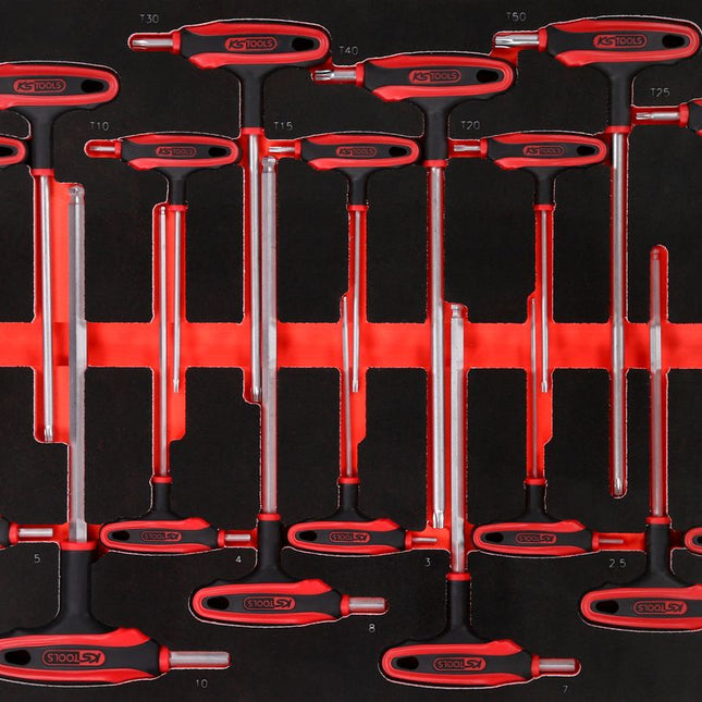 KS TOOLS T-Griff-Winkelstiftschlüssel-Satz in Schaumstoffeinlage, 18-tlg ( 811.1018 )