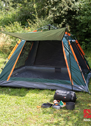 Toolbrothers Outdoort Camping-Set Zelt für 2-4 Personen Hydraulikzelt  Pop-Up zelt + Campingausrüstung 12 tlg