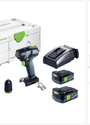 Festool TXS 12 2.5-Plus taladro atornillador inalámbrico 12 V 30 Nm sin escobillas (576873) + 2 baterías 2,5 Ah + cargador + systainer