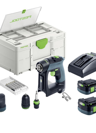 Festool CXS 12 2,5 set perceuse-visseuse sans fil 12 V 30 Nm sans balais (576865) + 2x batteries 2,5 Ah + chargeur + jeu d'embouts + systainer