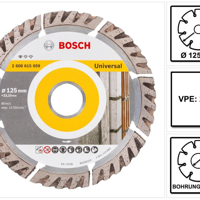 Bosch Standard for Universal Diamanttrennscheibe 125 x 22,23 mm 2 Stk. ( 2x 2608615059 ) für Beton, Stahl-Beton, Back-, Kalk- und Sand-Stein