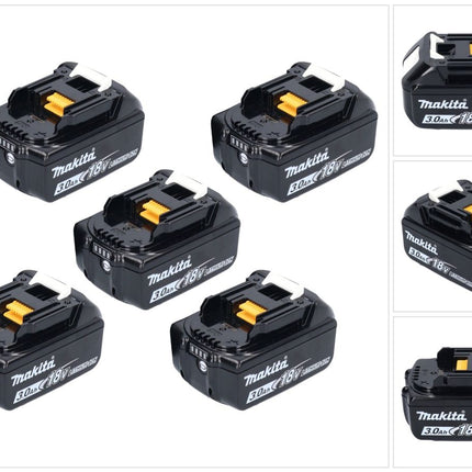 Makita Akku Set 5x BL 1830 B 18 V 3,0 Ah / 3000 mAh Li-Ion ( 5x 197599-5 ) mit LED Anzeige - original, kein Nachbau