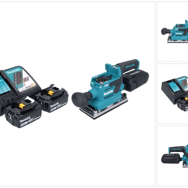 Makita DBO 382 RF Akku Schwingschleifer 18 V 93 x 185 mm Brushless + 2x Akku 3,0 Ah + Ladegerät