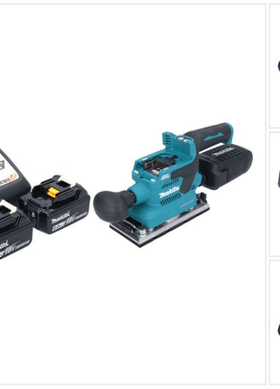 Makita DBO 382 RG ponceuse orbitale sur batterie 18 V 93 x 185 mm sans balais + 2x batteries 6,0 Ah + chargeur