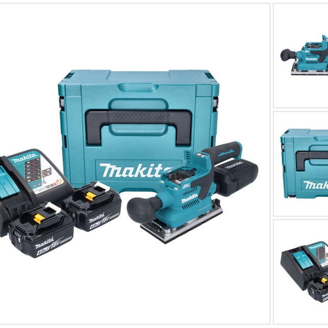 Makita DBO 382 RMJ Akku Schwingschleifer 18 V 93 x 185 mm Brushless + 2x Akku 4,0 Ah + Ladegerät + Makpac
