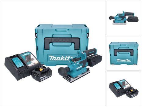 Makita DBO 382 RT1J Akku Schwingschleifer 18 V 93 x 185 mm Brushless + 1x Akku 5,0 Ah + Ladegerät + Makpac