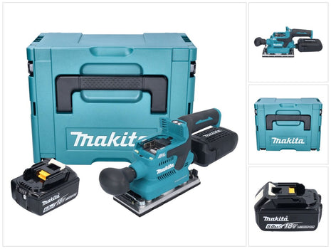 Makita DBO 382 G1J Levigatrice orbitale a batteria 18 V 93 x 185 mm brushless + 1x batteria ricaricabile 6,0 Ah + Makpac - senza caricabatteria