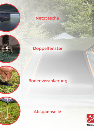 Toolbrothers Outdoor Camping-Set Zelt für 2-4 Personen Hydraulikzelt  Pop-Up zelt + Campingausrüstung 13-tlg