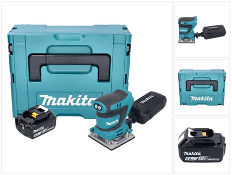 Makita DBO 484 T1J Akumulatorowa szlifierka oscylacyjna 18 V 112 x 102 mm + 1x akumulator 5,0 Ah + Makpac - bez ładowarki