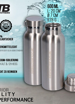 Toolbrothers Lunchpaket in Hardcase Tragetasche mit Edelstahl Brotdose mit Trennfächern 1200 ml + Trinkflasche 600 ml + 4 in 1 Multifunktions Besteck