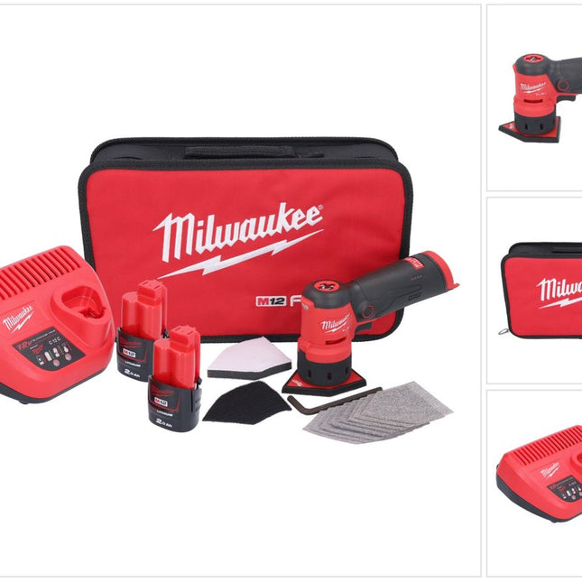 Milwaukee M12 FDSS-202B Akku Punktschleifer 12 V 88,8 x 63,5 mm + 2x Akku 2,0 Ah + Ladegerät