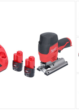 Scie sauteuse à batterie Milwaukee M12 JS-202 12 V + 2x batteries 2,0 Ah + chargeur