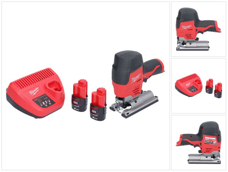 Sierra de calar a batería Milwaukee M12 JS-202 12 V + 2x baterías 2.0 Ah + cargador