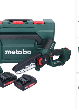 Metabo MS 18 LTX 15 Akku Gehölzsäge 18 V 15 cm 5 m/s + 2x Akku 2,0 Ah + Ladegerät + metaBOX