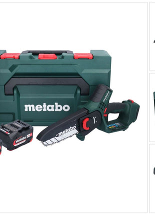 Metabo MS 18 LTX 15 Akku Gehölzsäge 18 V 15 cm 5 m/s + 2x Akku 4,0 Ah + Ladegerät + metaBOX