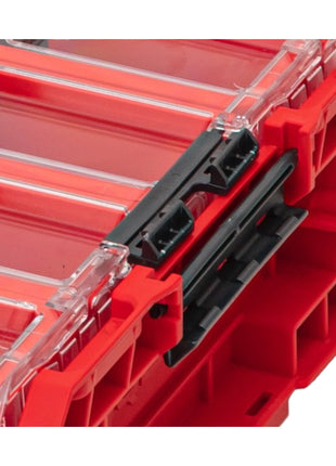 Qbrick System ONE Organiser XL 2.0 Long Bin RED ULTRA HD Custom stapelbar 582 x 387 x 131 mm 13,5 l IP66 mit 4 Inlays und 12 Trennwänden