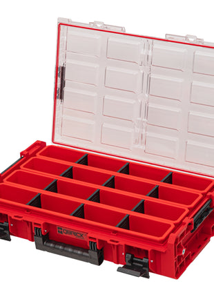 Qbrick System ONE Organiser XL 2.0 Long Bin RED ULTRA HD Custom stapelbar 582 x 387 x 131 mm 13,5 l IP66 mit 4 Inlays und 12 Trennwänden