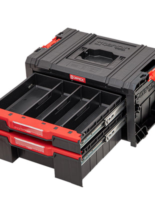 Qbrick System PRO Drawer 2 Toolbox 2.0 Basic stapelbar 450 x 310 x 244 mm 4,5 l 9,5 l IP54 mit zwei Schubläden 5 Trennwänden