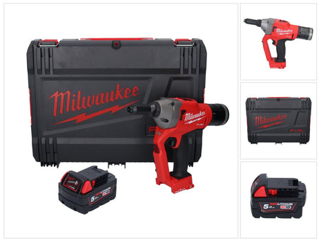 Milwaukee M18 ONEFPRT-501X Riveteuse sans fil 18 V 20 kN Brushless + 1x batterie 5,0 Ah + HD Box - sans chargeur