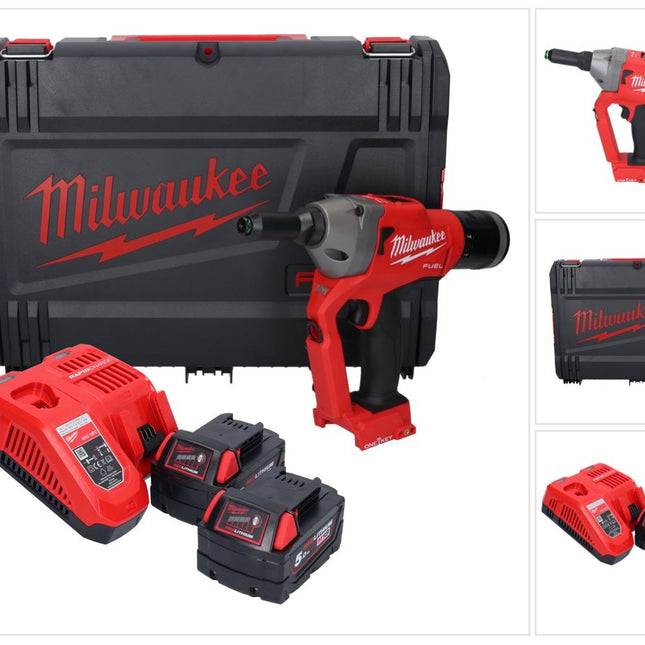 Milwaukee M18 ONEFPRT-502X Akku Blindnietgerät 18 V 20 kN Brushless + 2x Akku 5,0 Ah + Ladegerät + HD Box