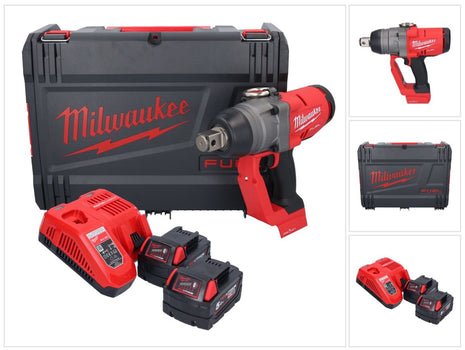 Llave de impacto inalámbrica Milwaukee M18 ONEFHIWF1-502X 18 V 2033 Nm 1″ sin escobillas + 2x batería 5,0 Ah + cargador + caja HD