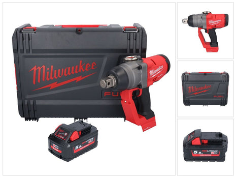 Milwaukee M18 ONEFHIWF1-551X Llave de impacto inalámbrica 18 V 2033 Nm 1″ sin escobillas + 1x batería 5,5 Ah + caja HD - sin cargador