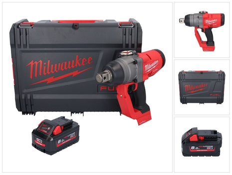 Milwaukee M18 ONEFHIWF1-801X Llave de impacto inalámbrica 18 V 2033 Nm 1″ sin escobillas + 1x batería 8,0 Ah + caja HD - sin cargador