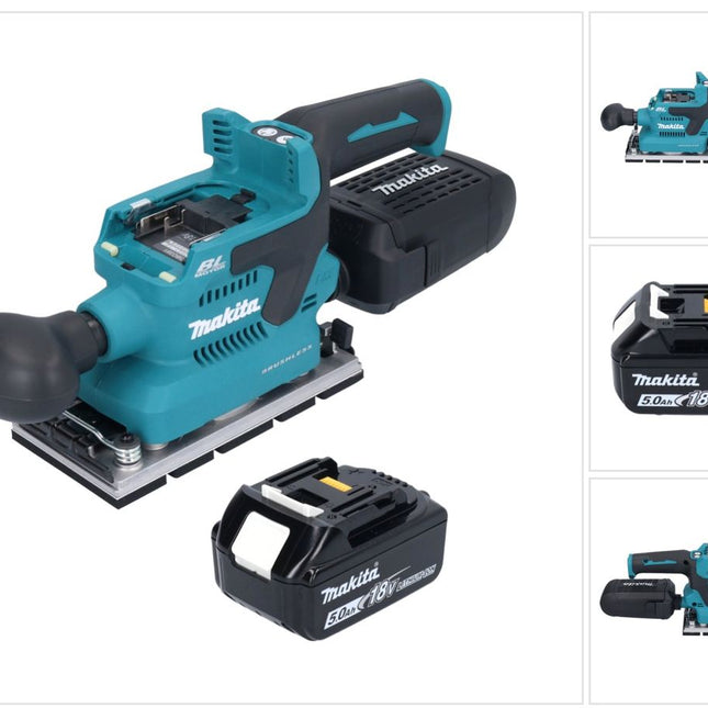 Makita DBO 381 T1U Akku Schwingschleifer 18 V 93 x 185 mm Brushless + 1x Akku 5,0 Ah - ohne Ladegerät