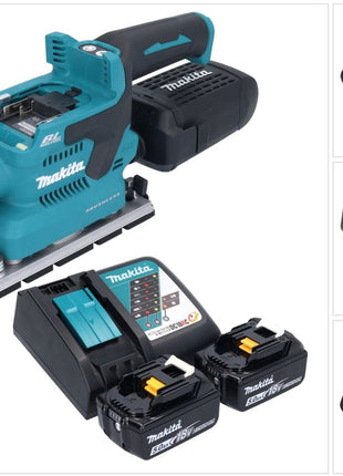 Makita DBO 381 RTU Akku Schwingschleifer 18 V 93 x 185 mm Brushless + 2x Akku 5,0 Ah + Ladegerät