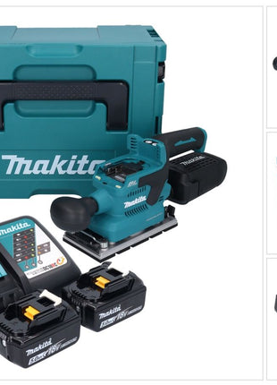 Makita DBO 381 RTJU ponceuse orbitale sur batterie 18 V 93 x 185 mm sans balais + 2x batteries 5,0 Ah + chargeur + Makpac