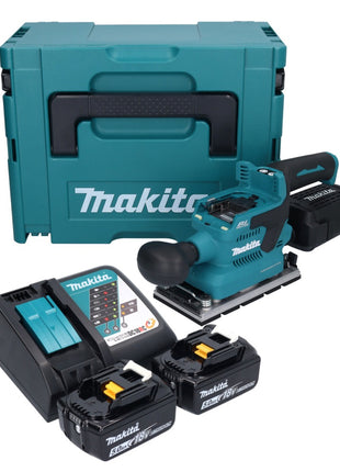 Makita DBO 381 RTJU ponceuse orbitale sur batterie 18 V 93 x 185 mm sans balais + 2x batteries 5,0 Ah + chargeur + Makpac