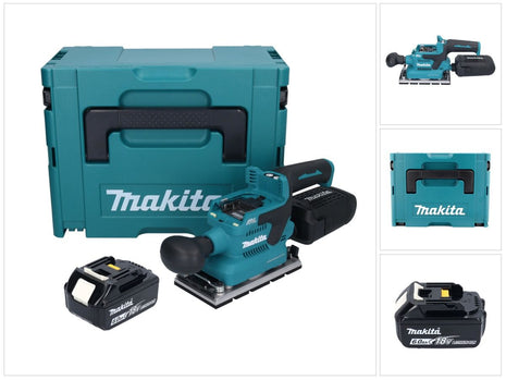 Makita DBO 381 G1JU Ponceuse orbitale sur batterie 18 V 93 x 185 mm sans balais + 1x batterie 6,0 Ah + Makpac - sans chargeur