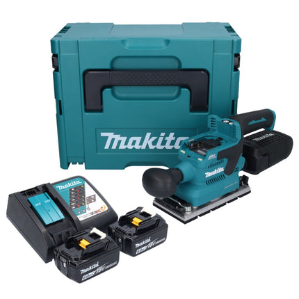 Makita DBO 381 RGJU Akku Schwingschleifer 18 V 93 x 185 mm Brushless + 2x Akku 6,0 Ah + Ladegerät + Makpac