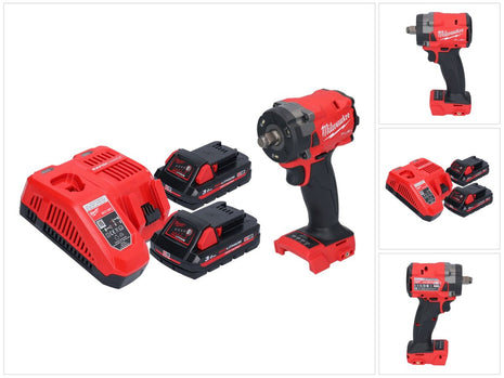 Llave de impacto a batería Milwaukee M18 FIW2F12-302 18 V 339 Nm 1/2" sin escobillas + 2x baterías 3,0 Ah + cargador