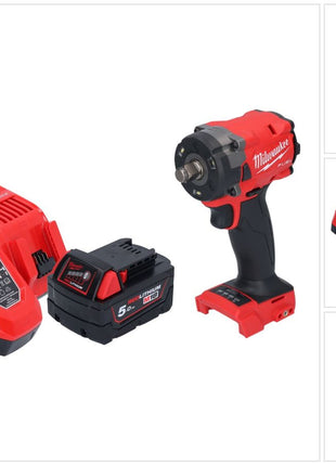 Milwaukee M18 FIW2F12-501 Akku Schlagschrauber 18 V 339 Nm 1/2" Brushless + 1x Akku 5,0 Ah + Ladegerät