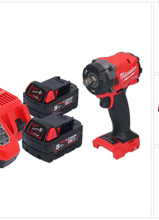 Milwaukee M18 FIW2F12-502 Akku Schlagschrauber 18 V 339 Nm 1/2" Brushless + 2x Akku 5,0 Ah + Ladegerät