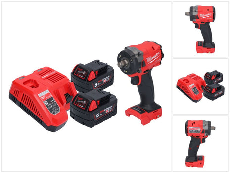 Llave de impacto a batería Milwaukee M18 FIW2F12-502 18 V 339 Nm 1/2" sin escobillas + 2x batería 5,0 Ah + cargador