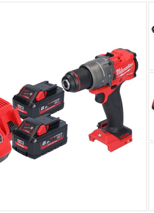 Taladro percutor inalámbrico Milwaukee M18 FPD3-802 18 V 158 Nm sin escobillas + 2x baterías 8,0 Ah + cargador