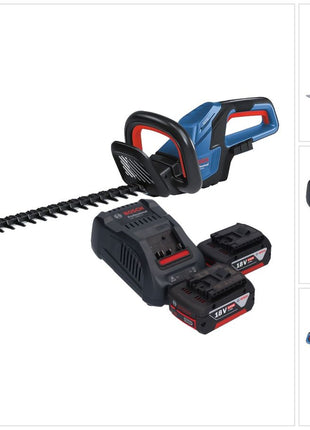 Bosch GHE 18V-60 Professional Akku Heckenschere 18 V 60 cm Brushless + 2x Akku 5,0 Ah + Ladegerät