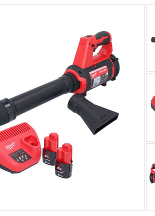 Soplador a batería Milwaukee M12 BBL-202 12 V + 2x baterías 2.0 Ah + cargador