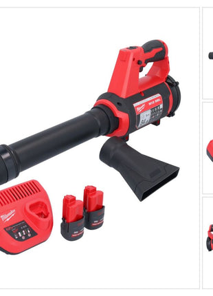 Soplador a batería Milwaukee M12 BBL-252 12 V + 2x baterías 2,5 Ah + cargador