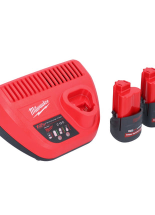 Soplador a batería Milwaukee M12 BBL-252 12 V + 2x baterías 2,5 Ah + cargador