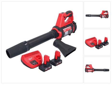 Soplador a batería Milwaukee M12 BBL-602 12 V + 2x baterías 6,0 Ah + cargador