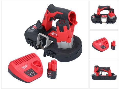 Sierra de cinta a batería Milwaukee M12 BS-201 12 V 41 x 41 mm + 1x batería 2,0 Ah + cargador