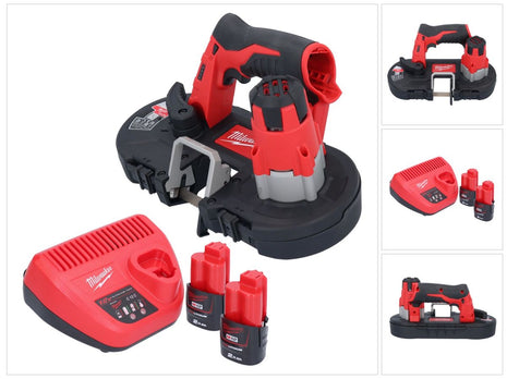 Scie à ruban à batterie Milwaukee M12 BS-202 12 V 41 x 41 mm + 2x batteries 2,0 Ah + chargeur