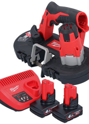 Scie à ruban à batterie Milwaukee M12 BS-402 12 V 41 x 41 mm + 2x batteries 4,0 Ah + chargeur