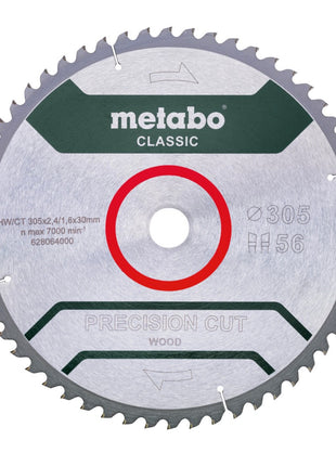 Metabo Precision Cut Wood - Lame de scie circulaire classique 305 x 30 mm Z56 (628064000) WZ 5° Neg