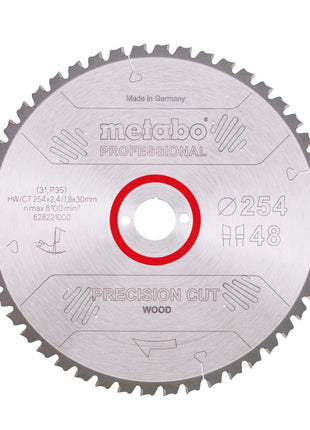 Metabo Precision Cut Wood - Hoja de sierra circular profesional 254 x 30 mm Z48 (628221000) WZ 5° NEG