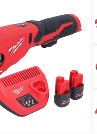 Cortatubos de acero inoxidable a batería Milwaukee M12 PCSS-252 12 V 12 - 28 mm + 2x baterías 2,5 Ah + cargador