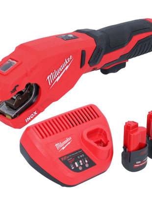 Cortatubos de acero inoxidable a batería Milwaukee M12 PCSS-252 12 V 12 - 28 mm + 2x baterías 2,5 Ah + cargador